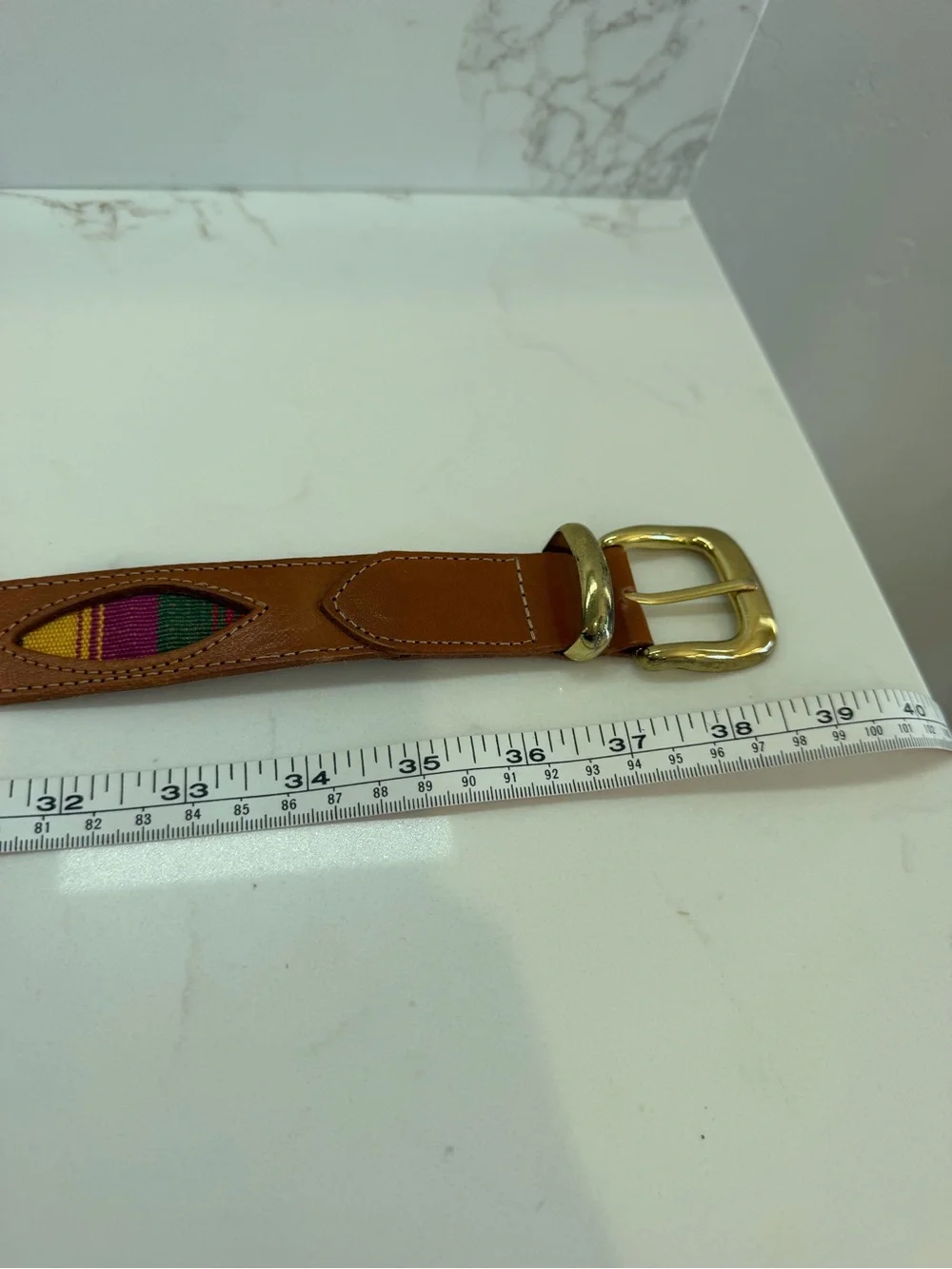 Womens Large Belt Genuine Leather Colorful Embroidered Inserts Brown